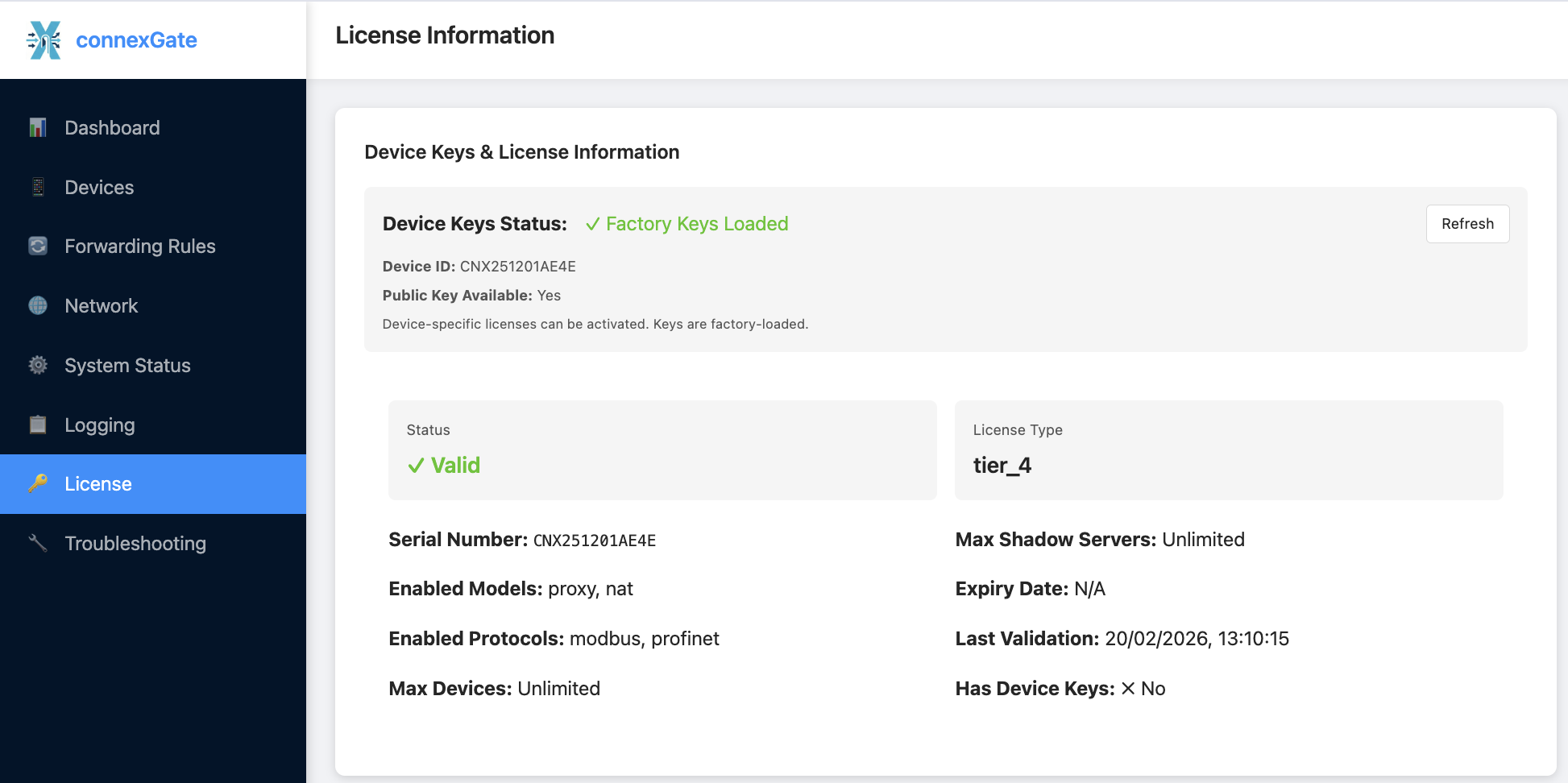 License information and activation