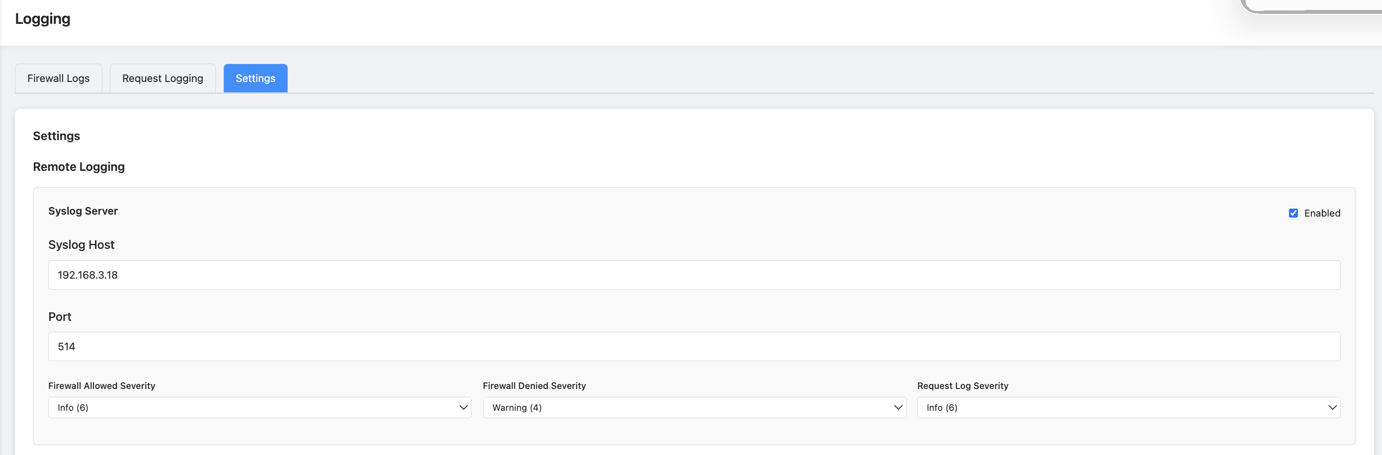 Syslog configuration